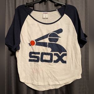 Pink Victoria's Secret Off Shoulder Chicago White Sox Shirt w/Sparkly Logo Sz. S